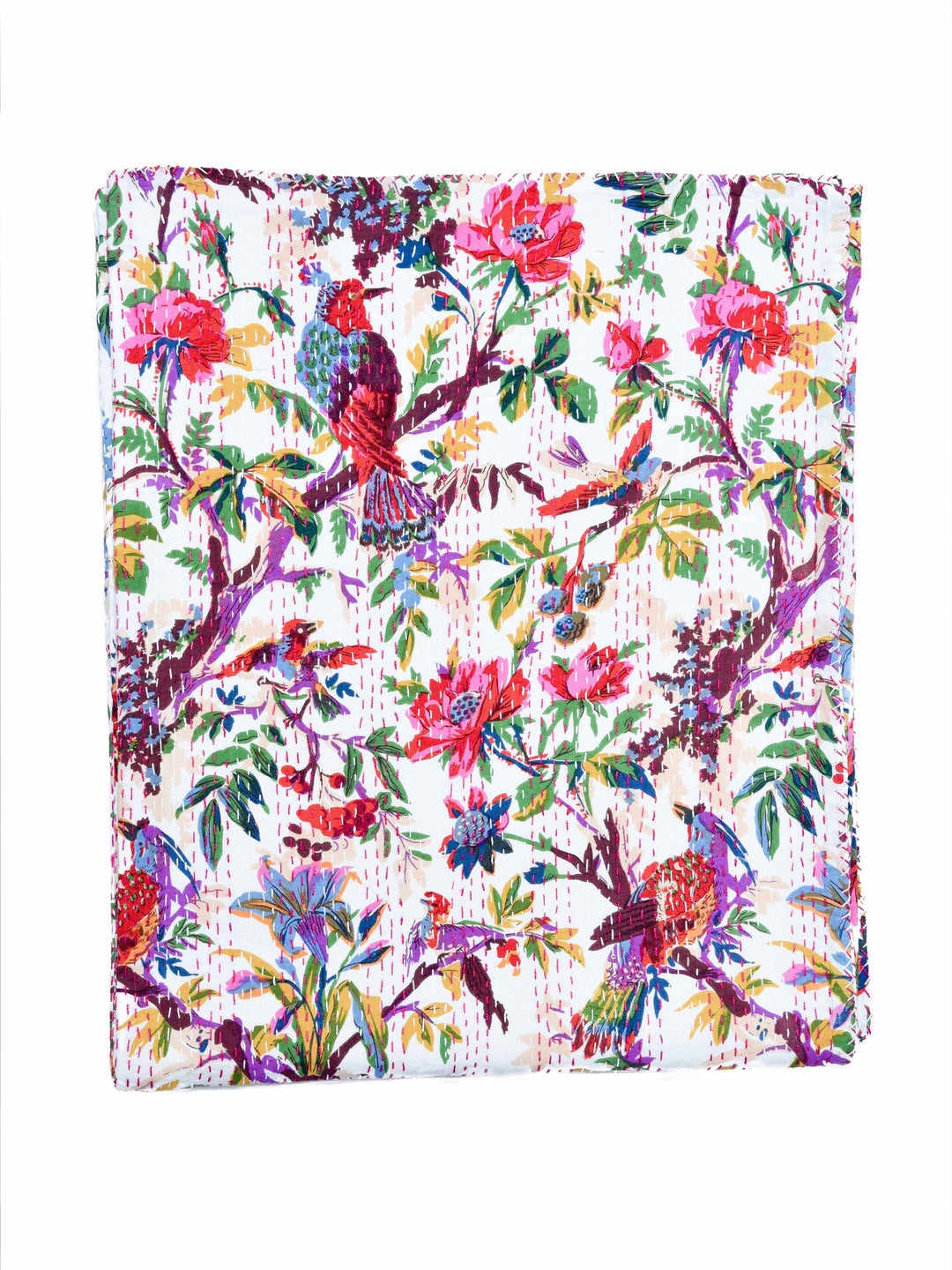 Kantha Throw - Birds Of Paradise - White