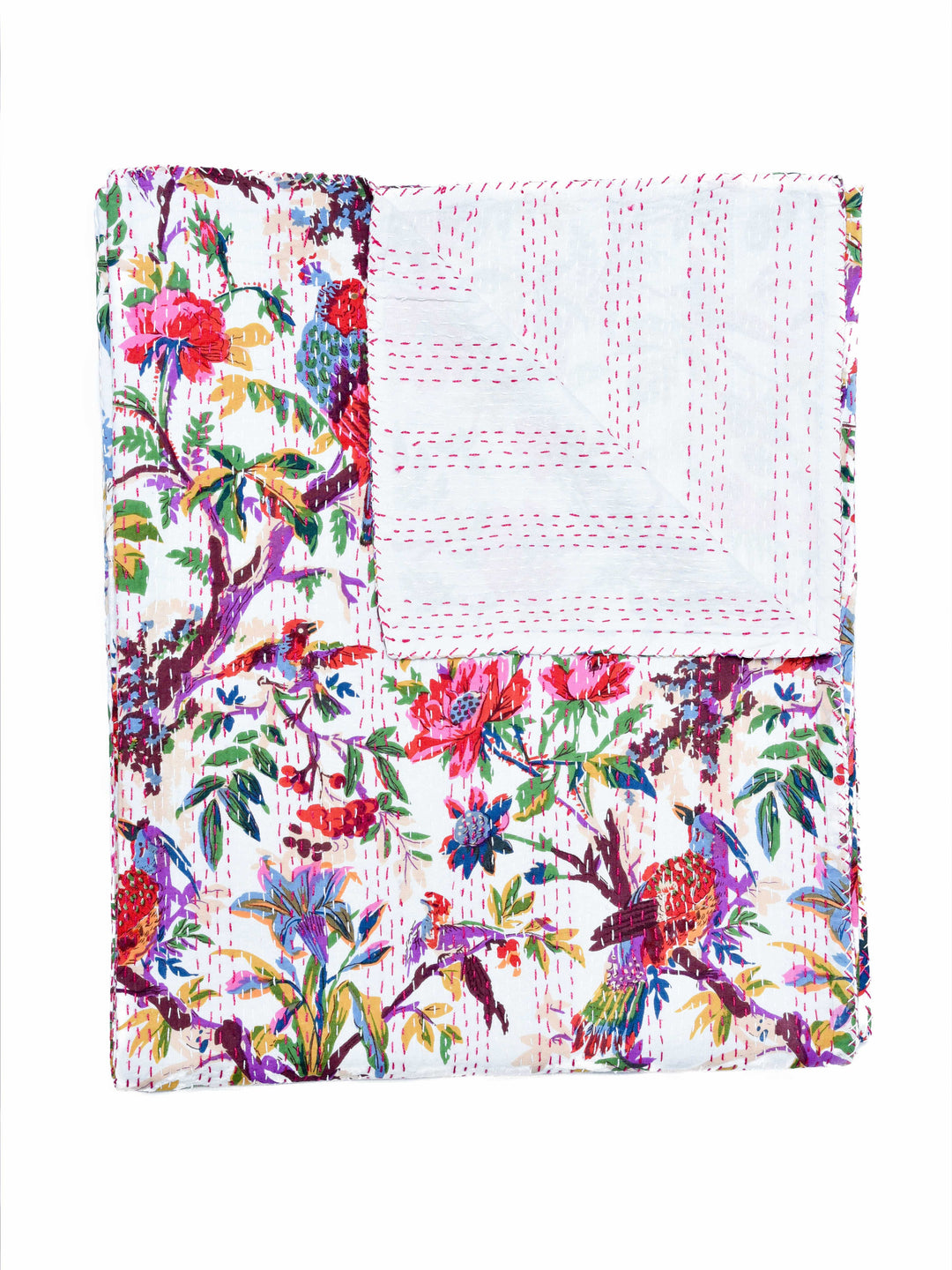 Kantha Throw - Birds Of Paradise - White