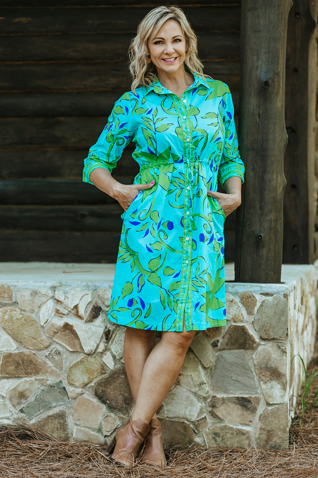 Bonnie Dress Turquoise/Green Forest Florals