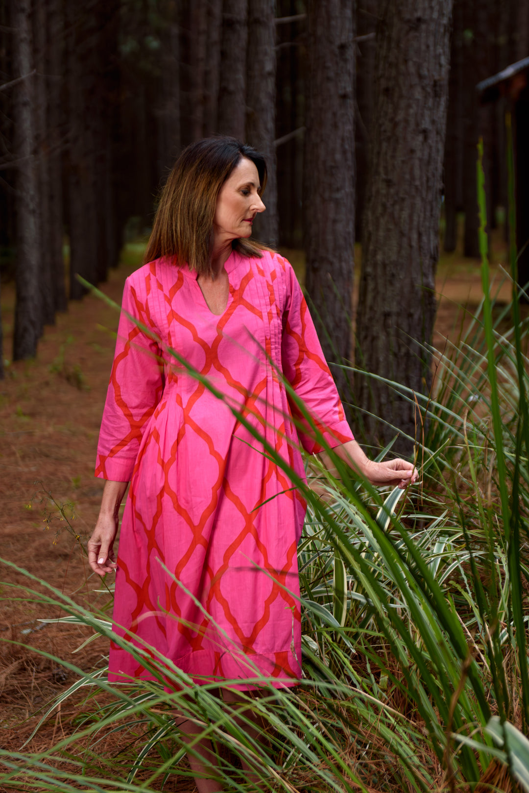 Huckley Tuck Dress — Moroccan Pink/Red