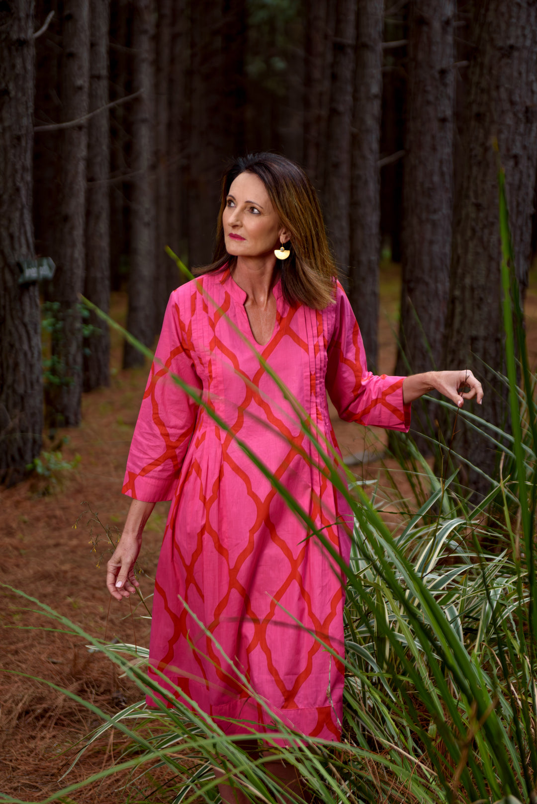 Huckley Tuck Dress — Moroccan Pink/Red