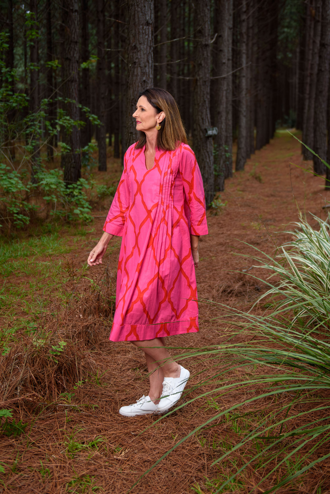 Huckley Tuck Dress — Moroccan Pink/Red