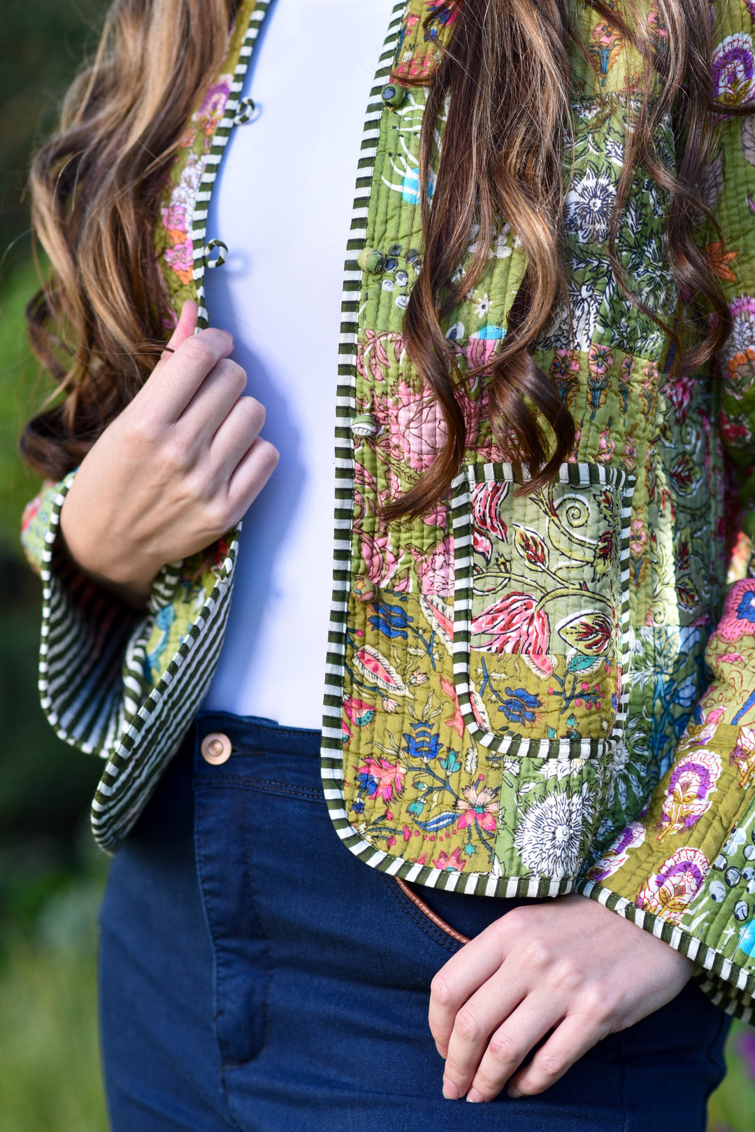 Beckham Reversible Padded Jacket - Olive Florals