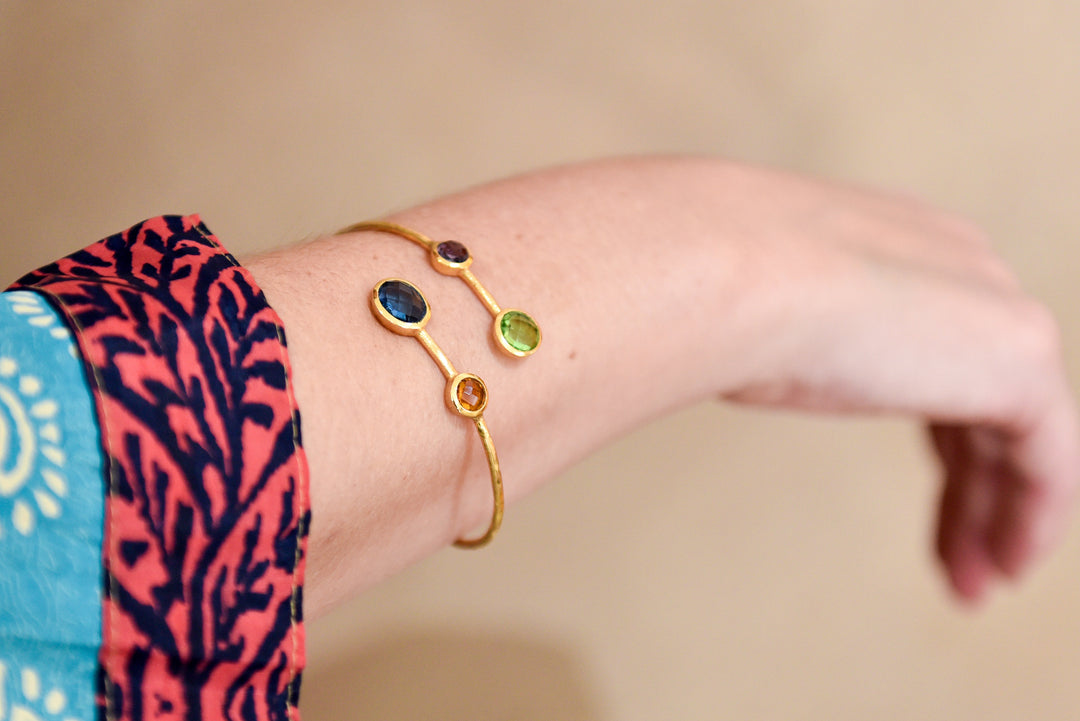 Gemma Cuff Bracelet - blue quartz, citrine quartz, peridot quartz