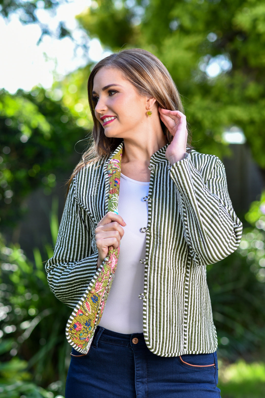 Beckham Reversible Padded Jacket - Olive Florals