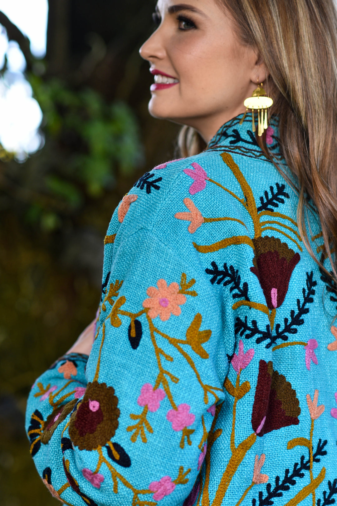Turquoise Embroidered Suzani Winter Jacket