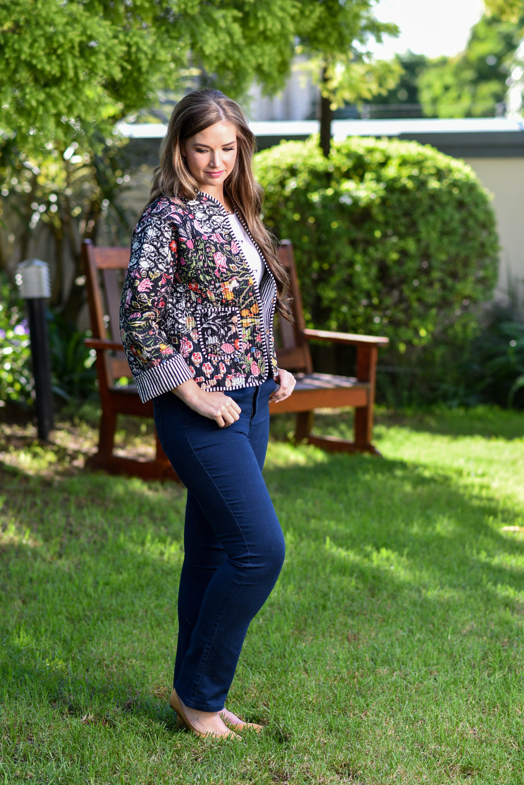 Beckham Reversible Padded Jacket - Black And Pink Florals