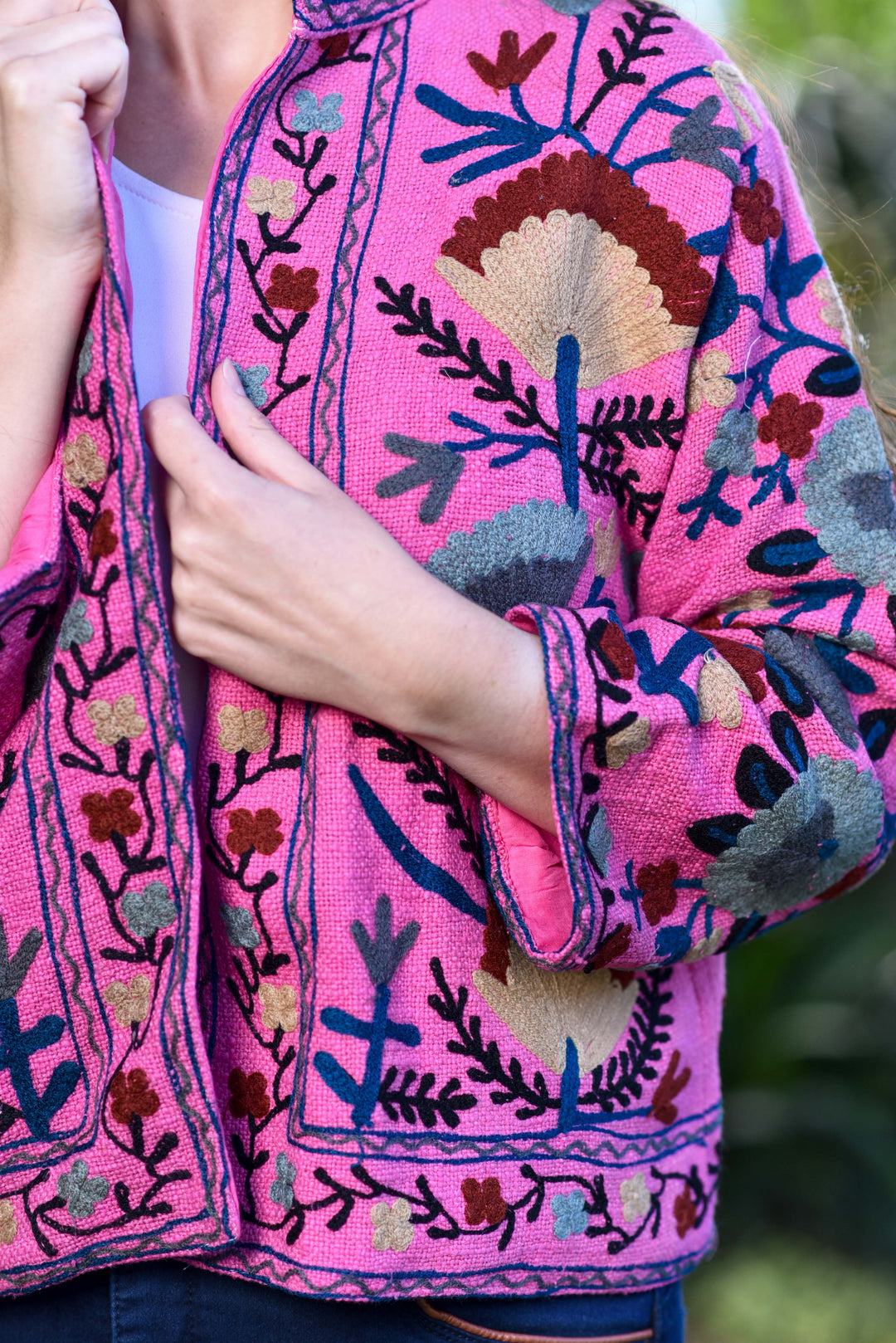Flamingo Pink Embroidered Suzani Winter Jacket