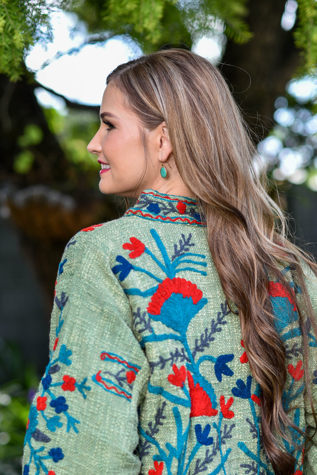 Olive Green Embroidered Suzani Winter Jacket