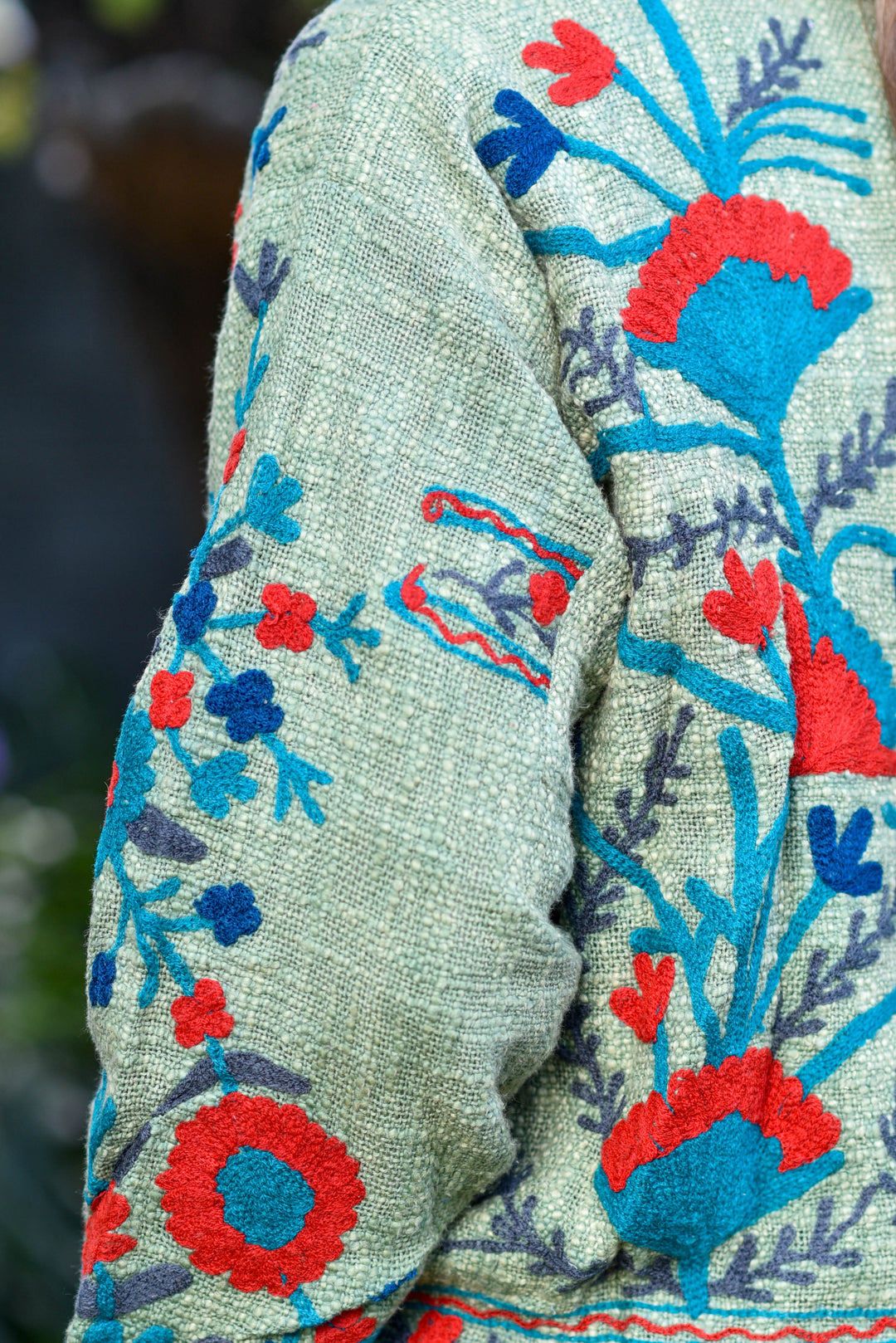 Olive Green Embroidered Suzani Winter Jacket