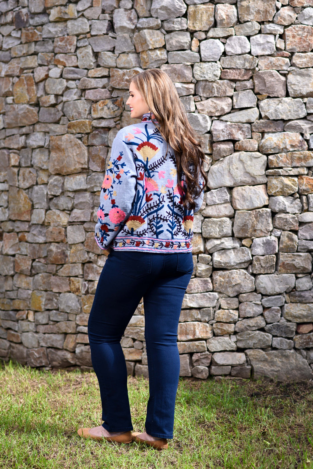 Powder-Blue / Grey Embroidered Suzani Winter Jacket