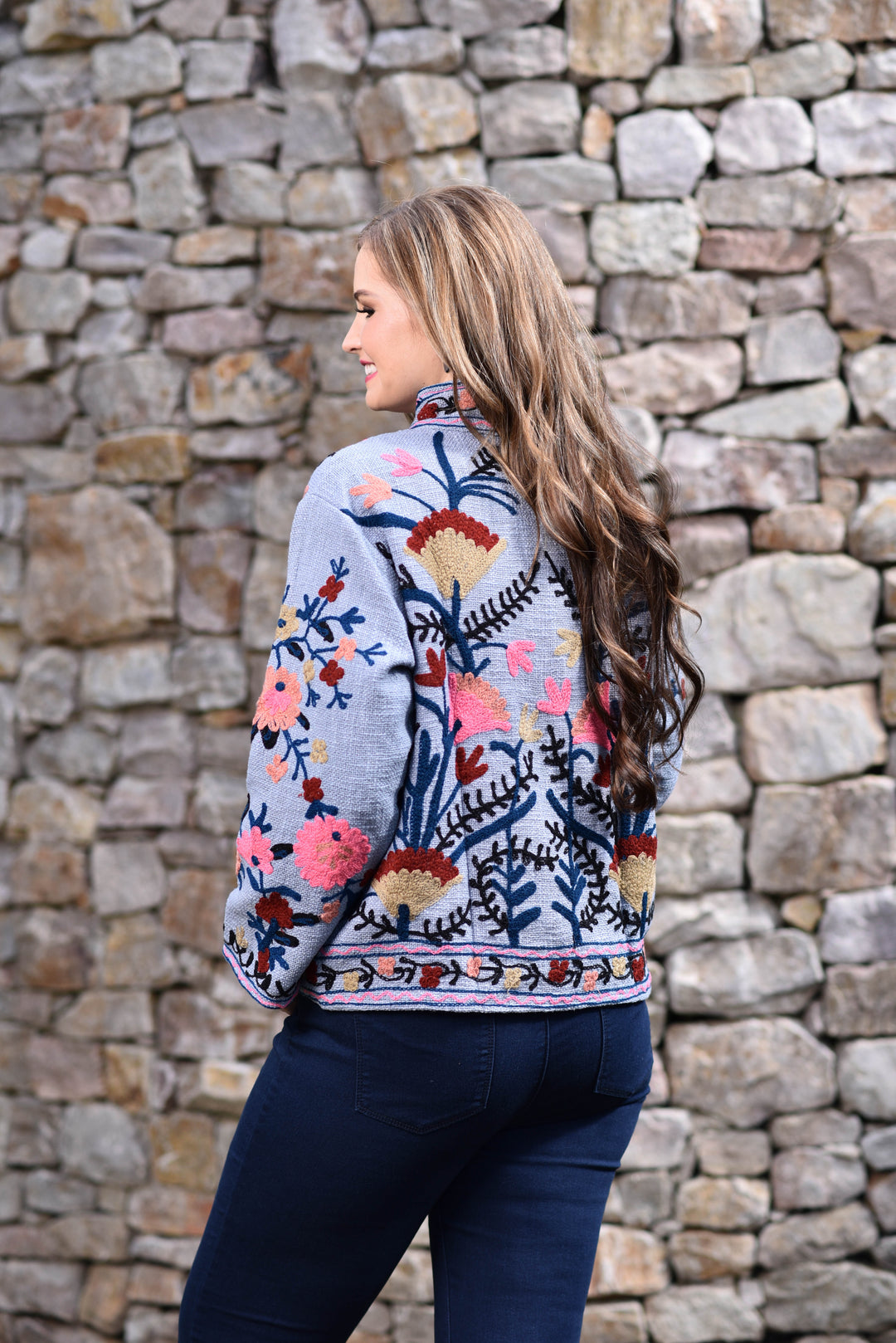 Powder-Blue / Grey Embroidered Suzani Winter Jacket