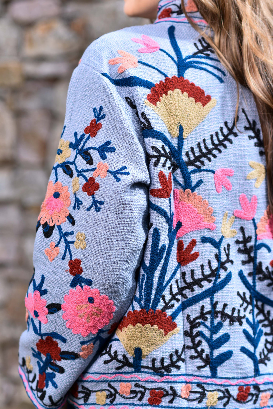 Powder-Blue / Grey Embroidered Suzani Winter Jacket
