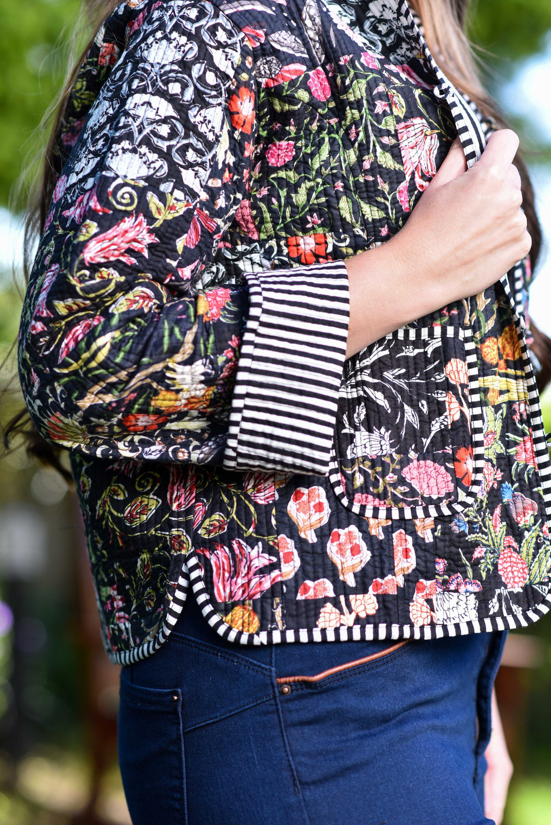 Beckham Reversible Padded Jacket - Black And Pink Florals