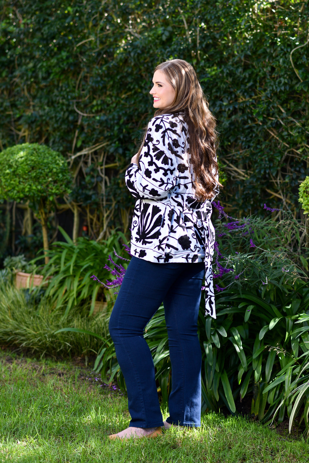 White & Black Embroidered Suzani Winter Jacket
