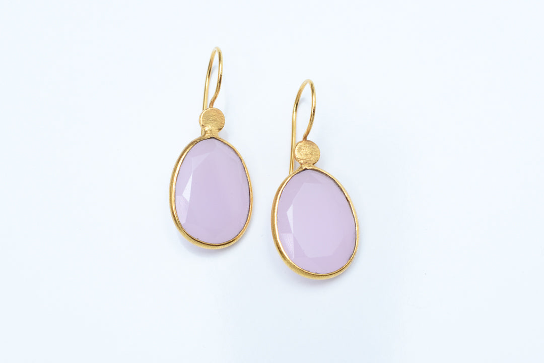 Faith Oval Earrings - Pink chalcedony