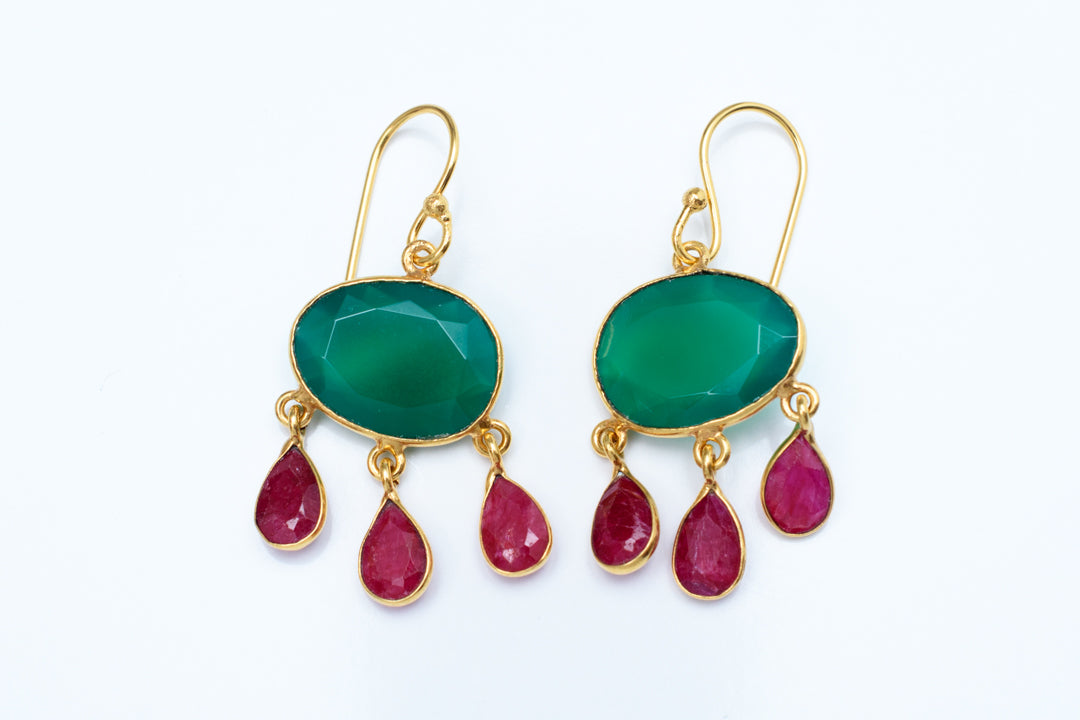 Valentina Earrings - Dyed Emerald & Dyed Ruby