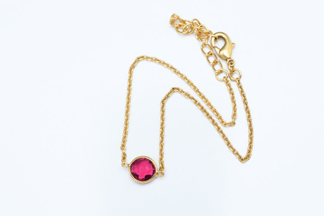 Dainty Gem Bracelet - Dyed ruby