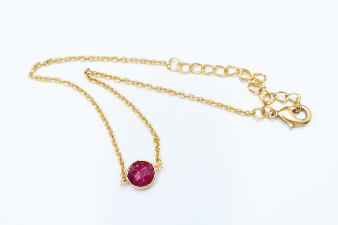 Dainty Gem Bracelet - Dyed ruby