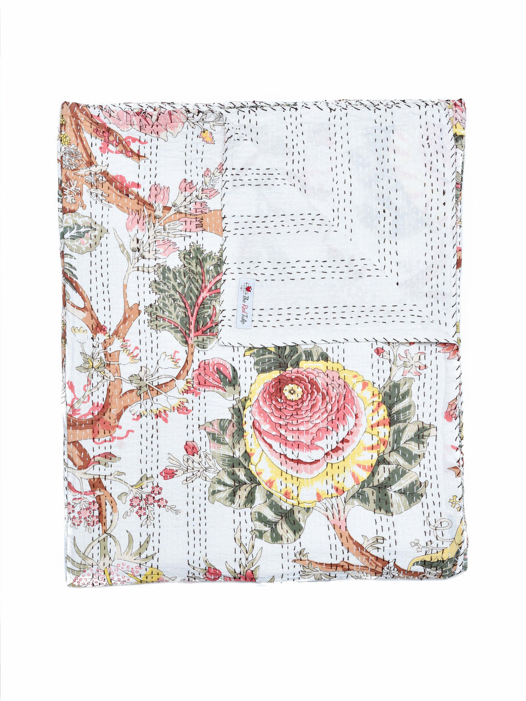 Kantha Throw – Forest Florals - White