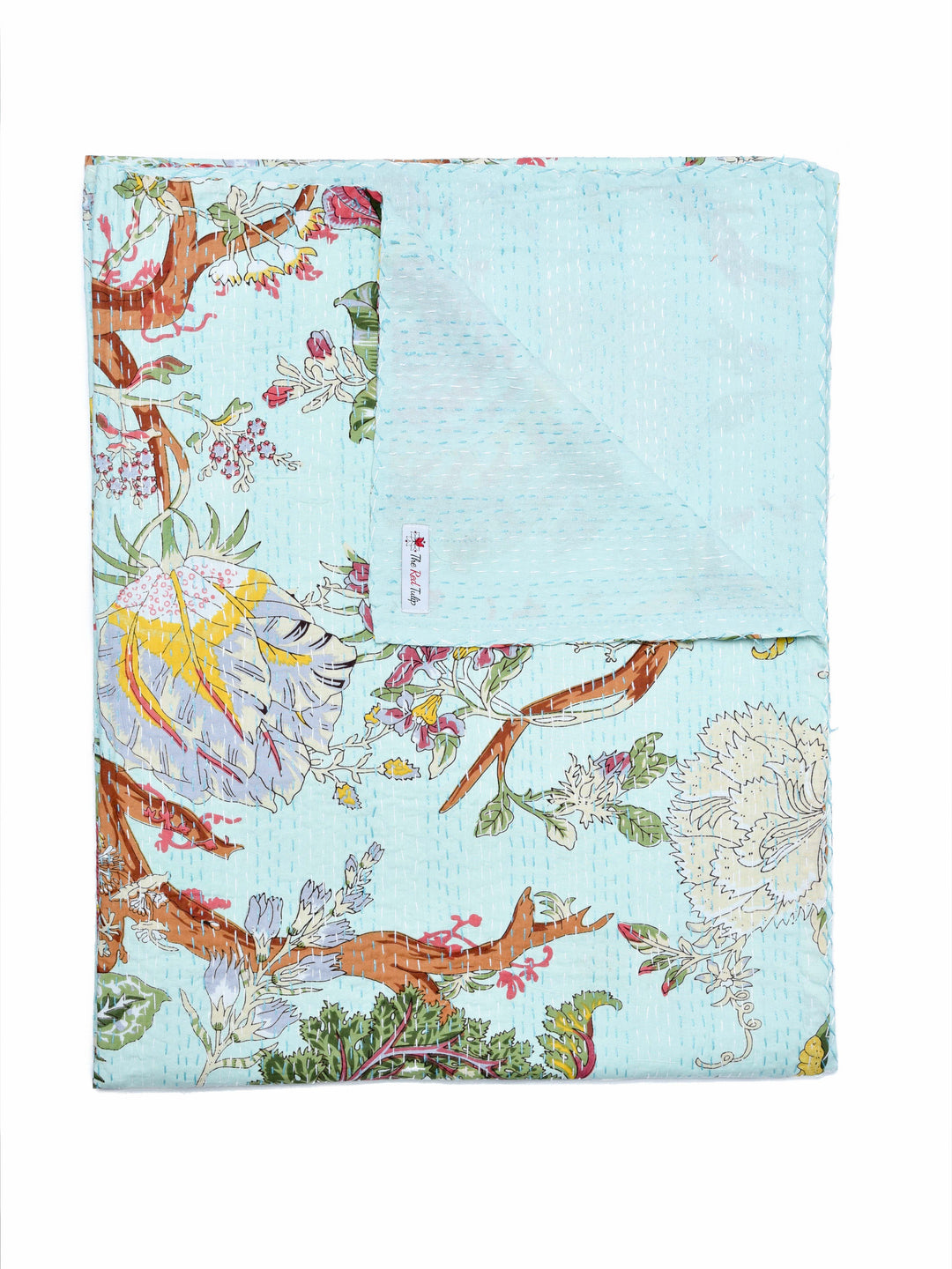 Kantha Throw – Forest Florals - Pastel Green