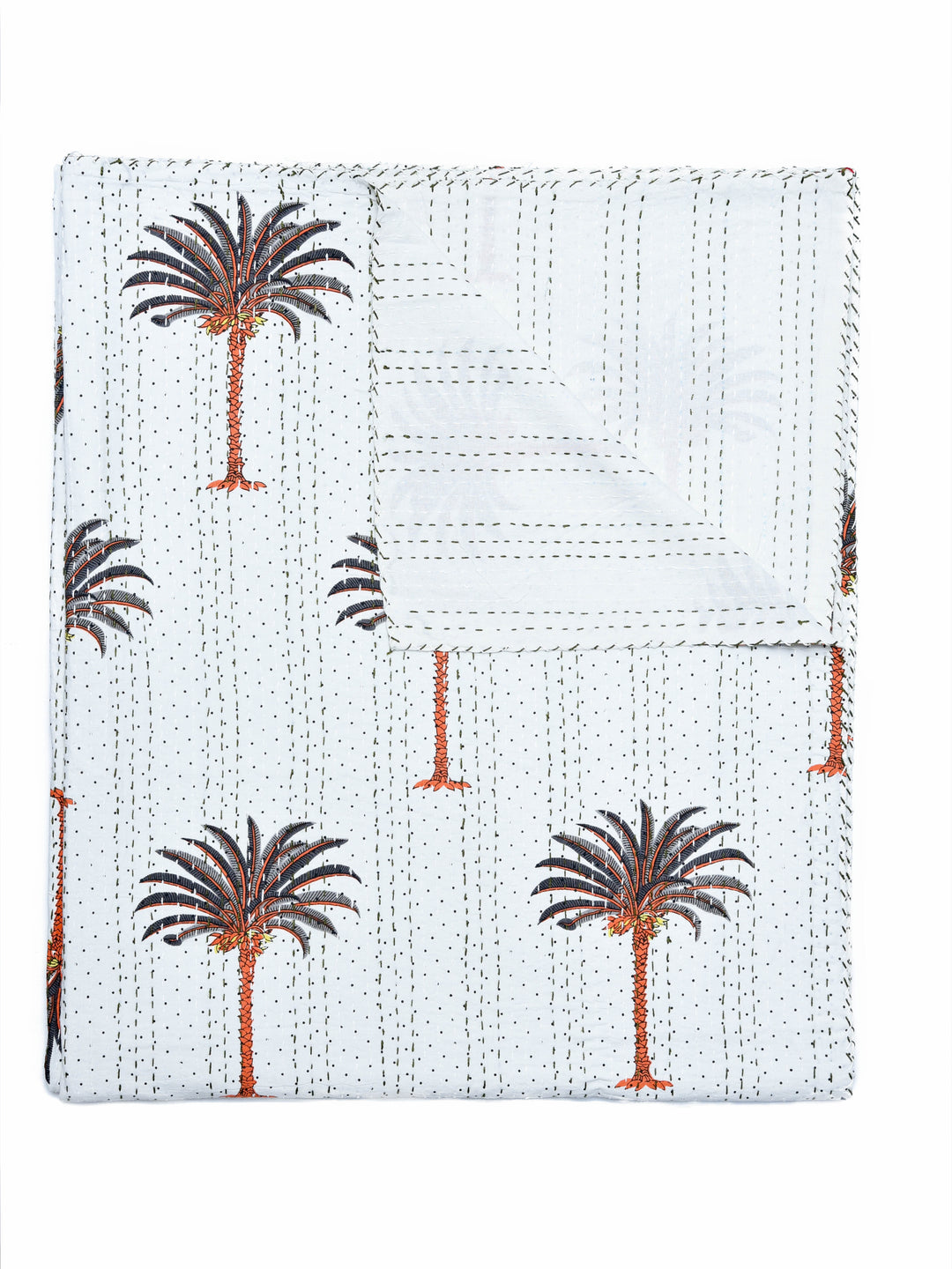 Kantha Throw – Zanzibar Palms - White