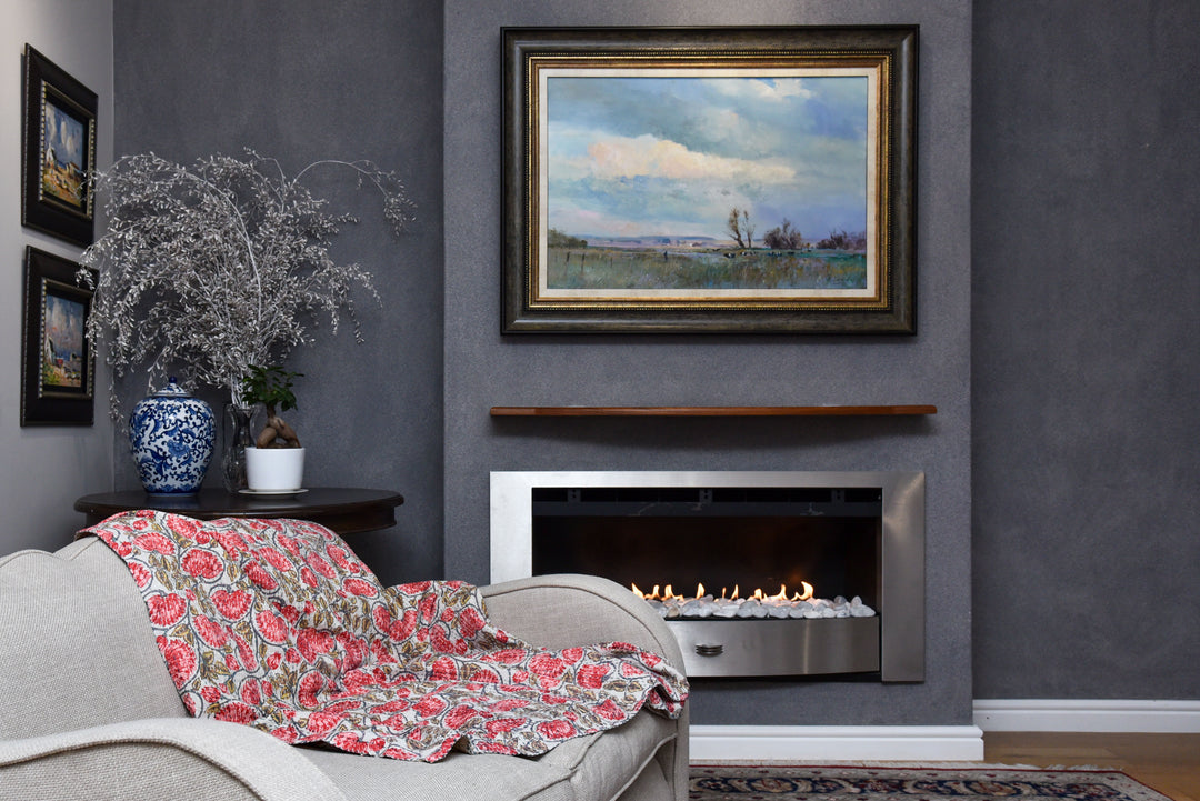 Kantha Throw - Coral Spice Garden - Coral