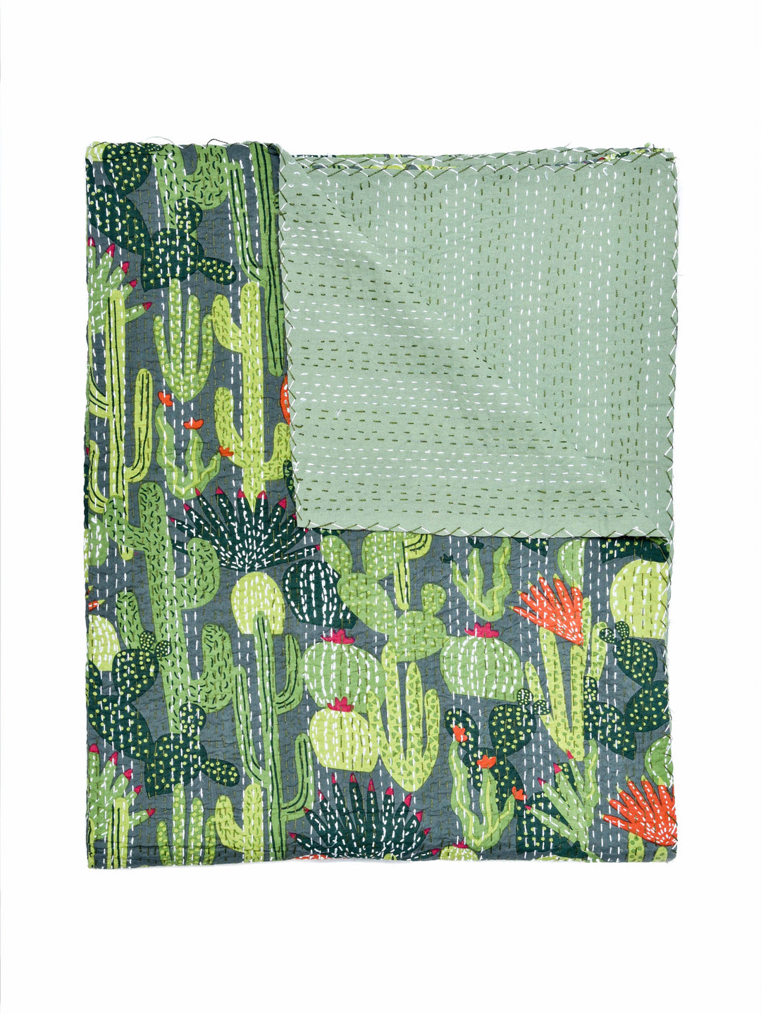 Kantha Throw – Mexican Cactus - Olive