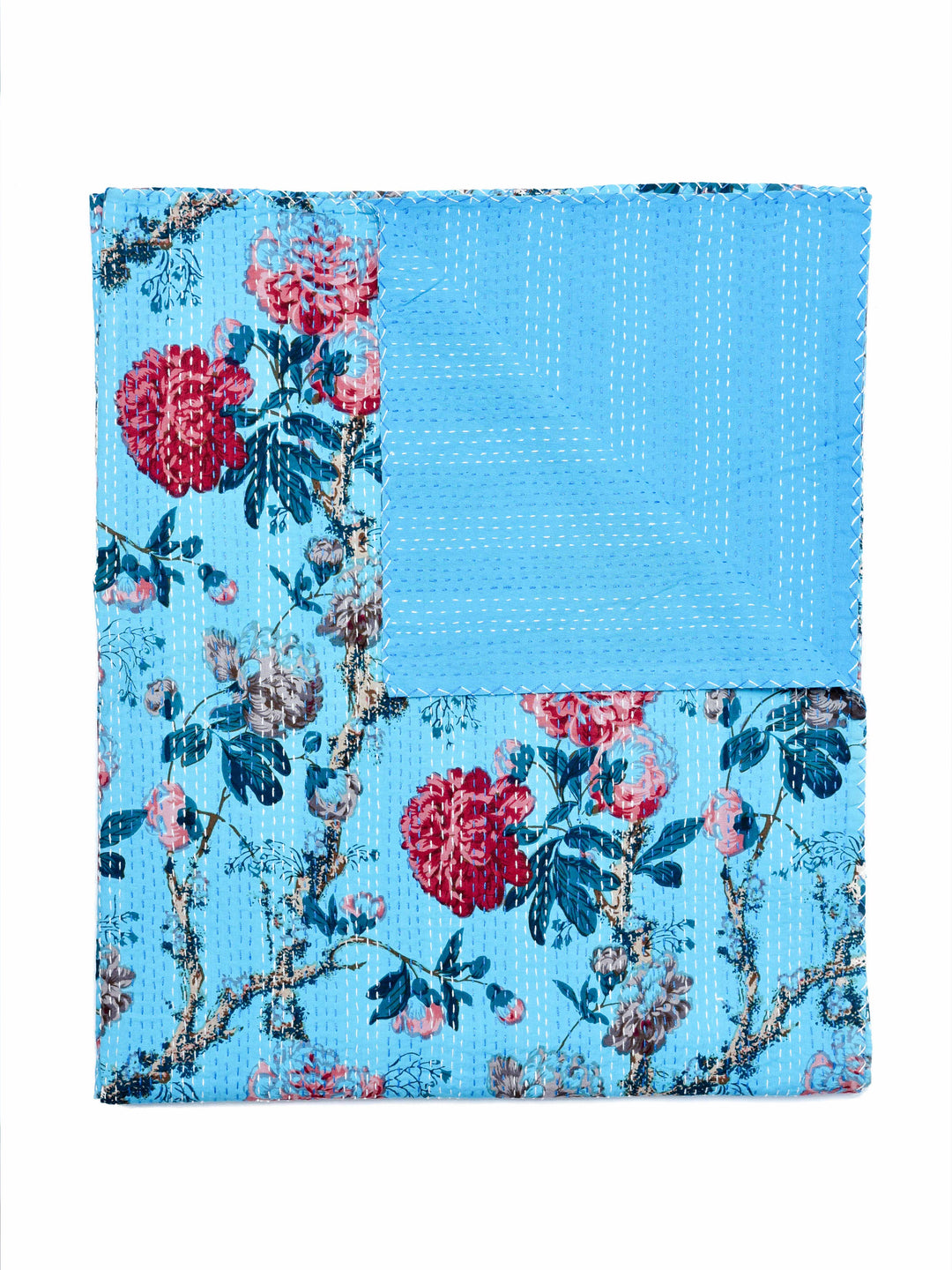 Kantha Throw – Secret Garden - Turquoise Blue