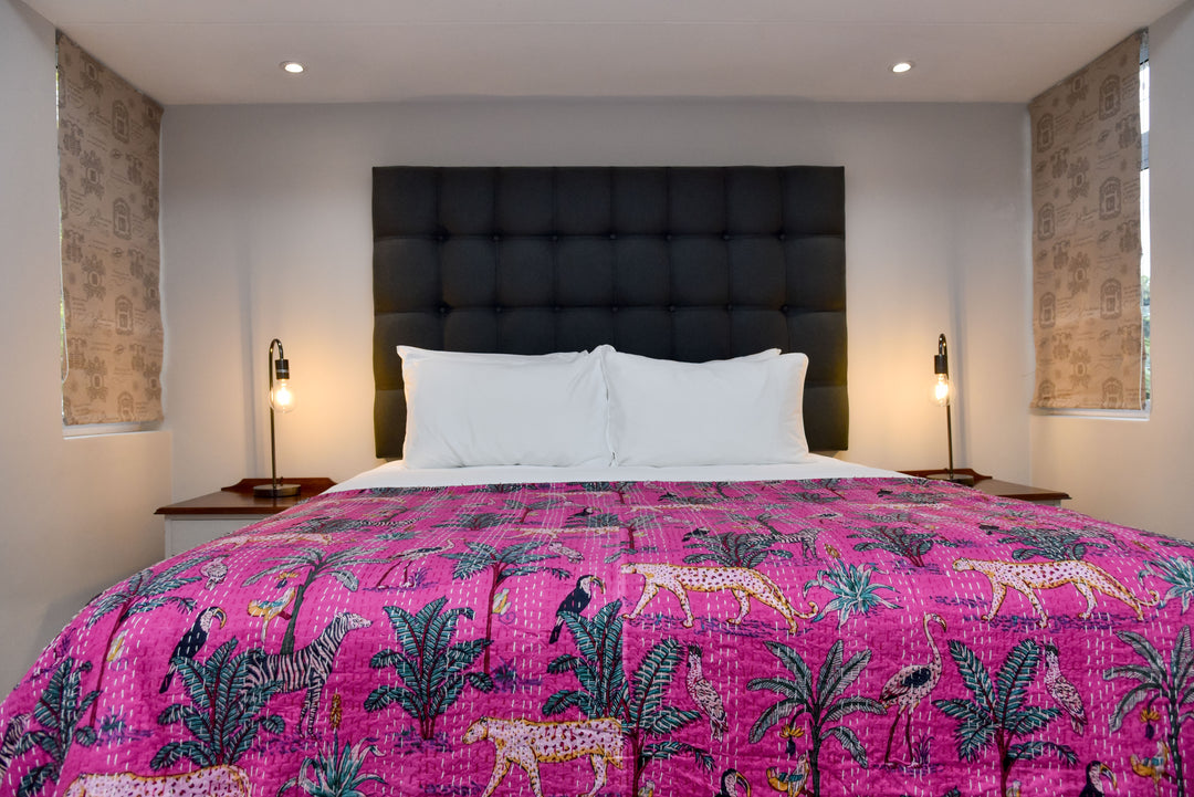 Kantha Throw - Jungle Love - Fuchsia Pink