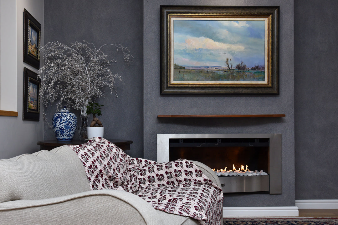 Kantha Throw - Berry Cream - Burgundy