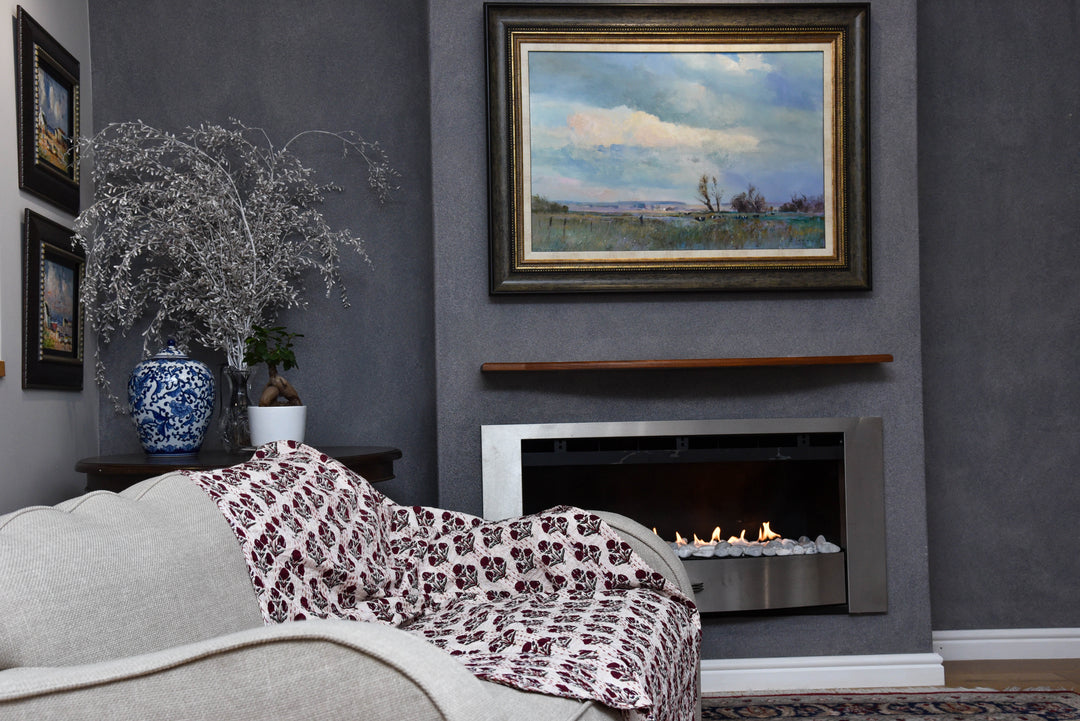 Kantha Throw - Berry Cream - Burgundy