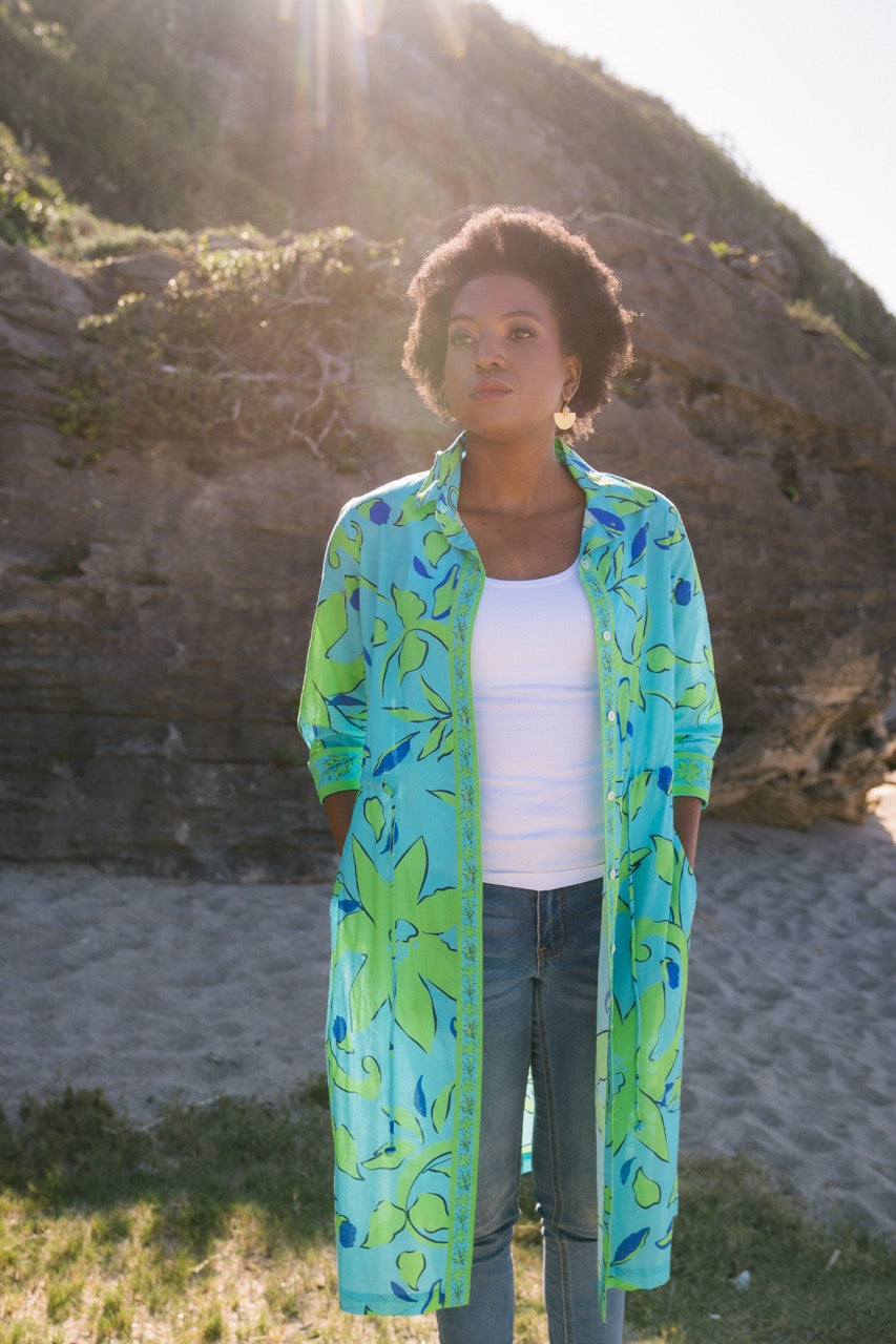 Bonnie Dress / Kimono Turquoise/Green Florals
