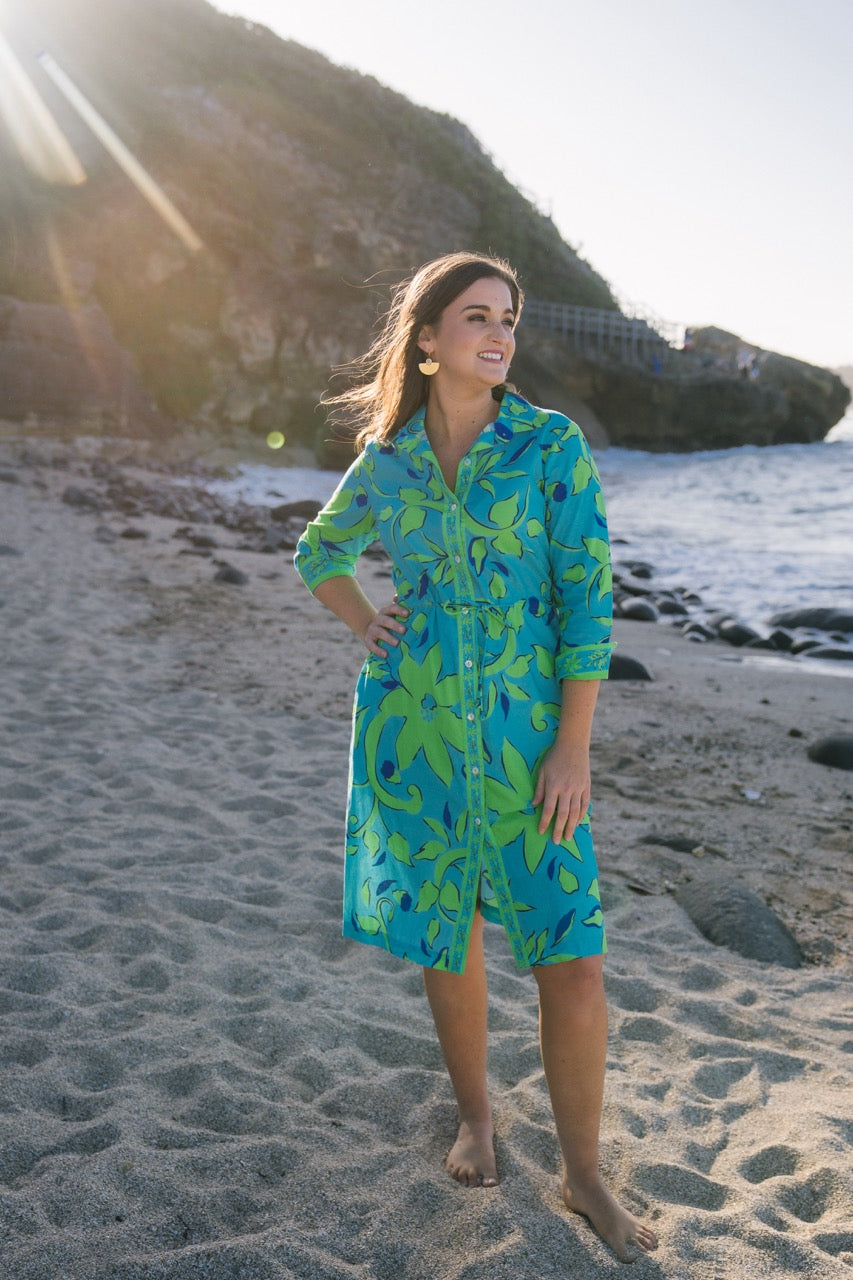 Bonnie Dress / Kimono Turquoise/Green Florals