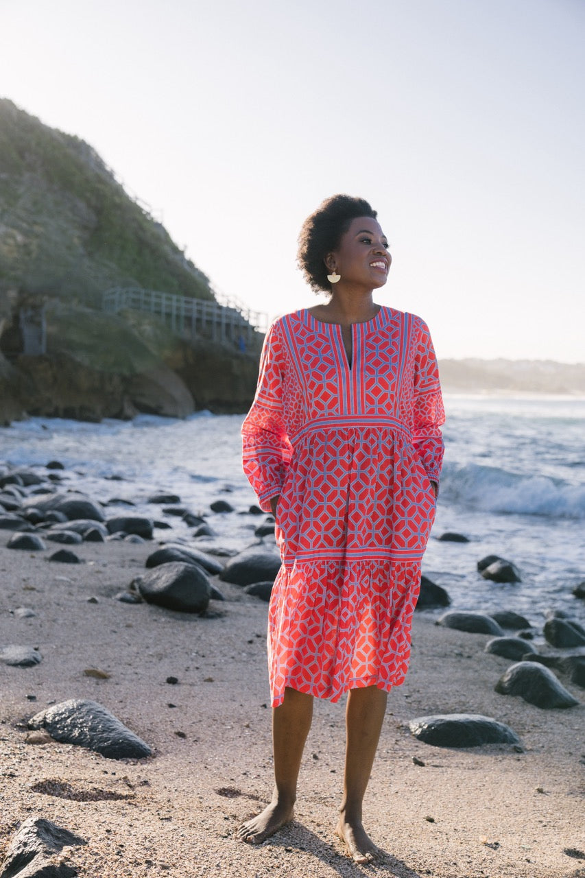 Luna Dress Coral Honeycomb