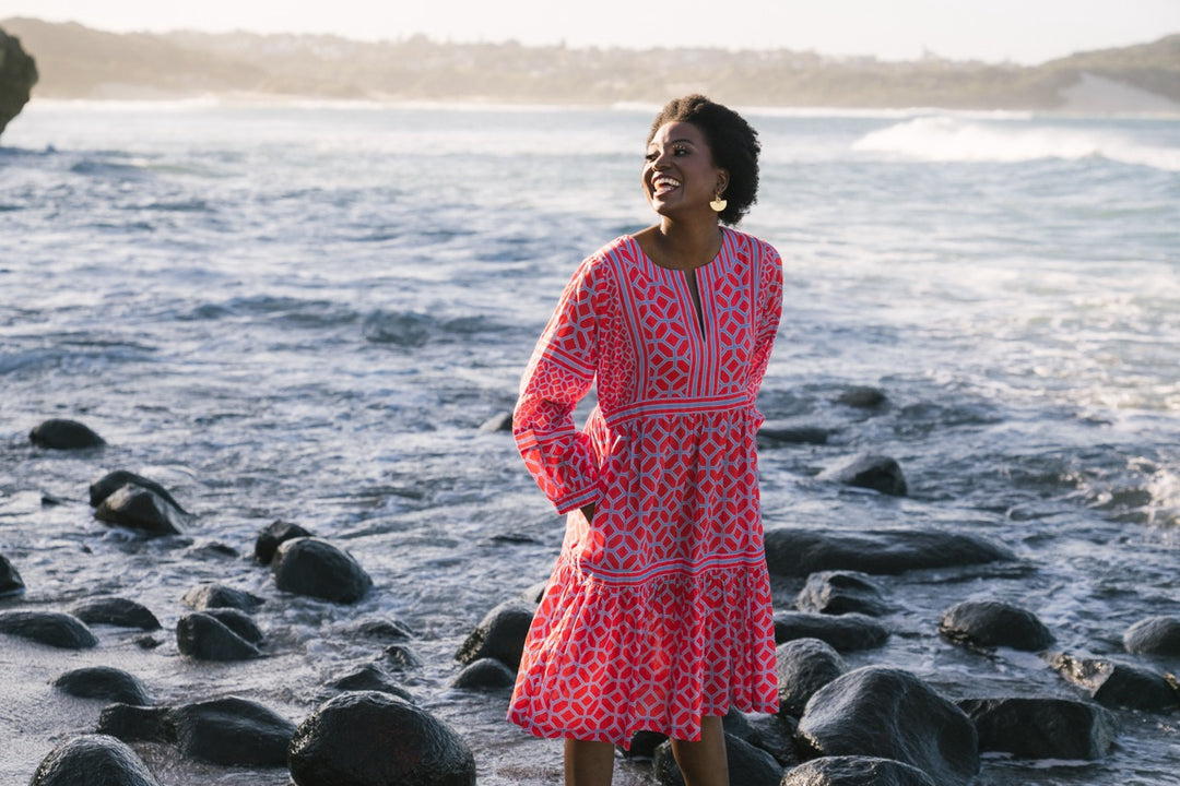 Luna Dress Coral Honeycomb