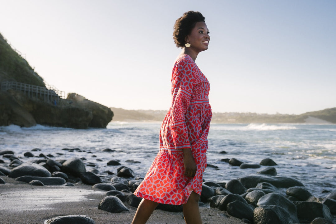Luna Dress Coral Honeycomb