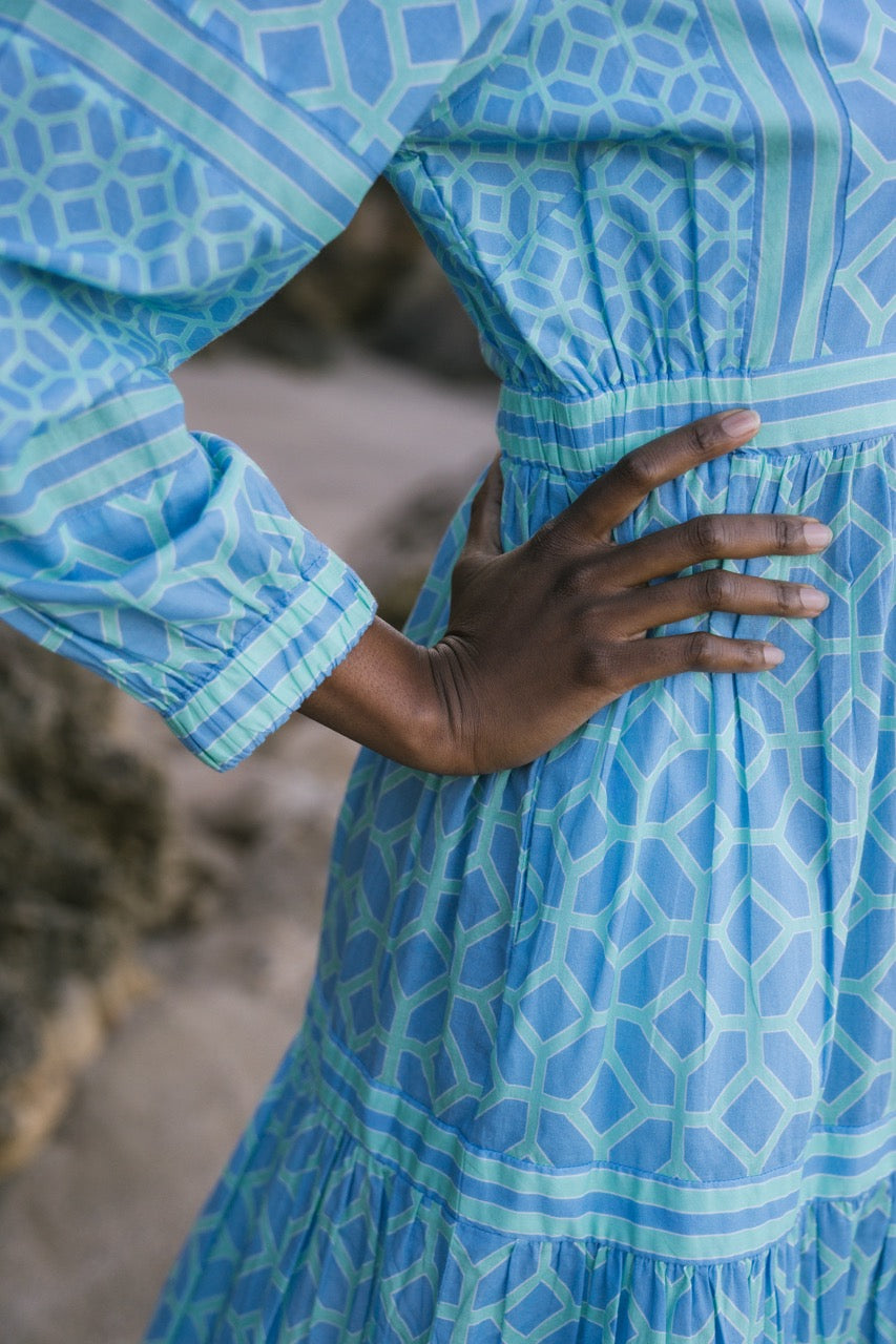 Luna Dress Periwinkle Honeycomb