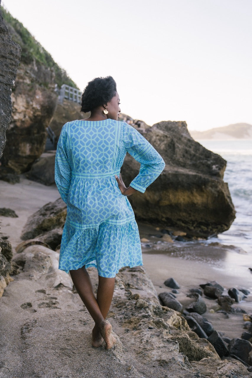 Luna Dress Periwinkle Honeycomb
