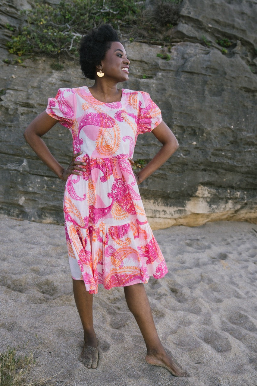 Savannah Dress Pink Paisley The Red Tulip