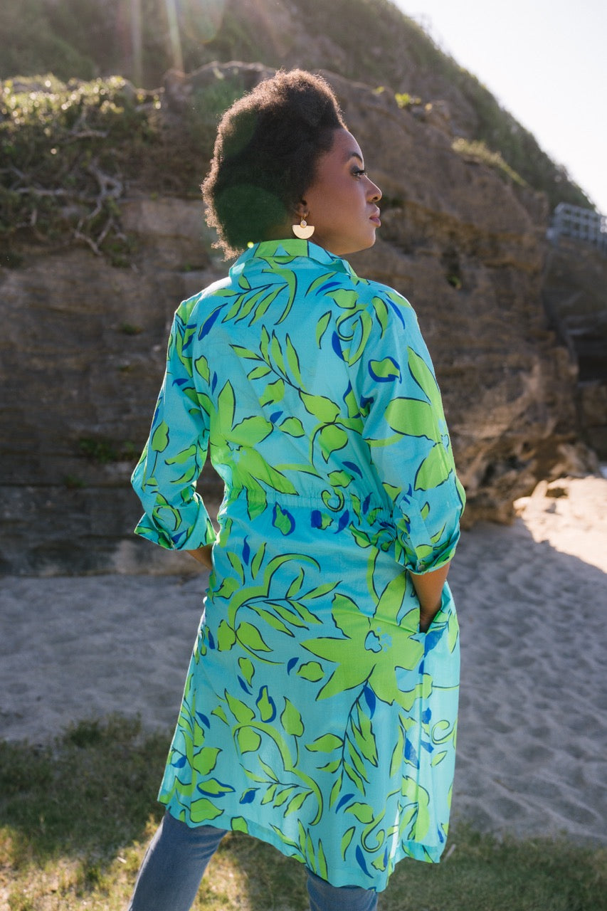 Bonnie Dress / Kimono Turquoise/Green Florals