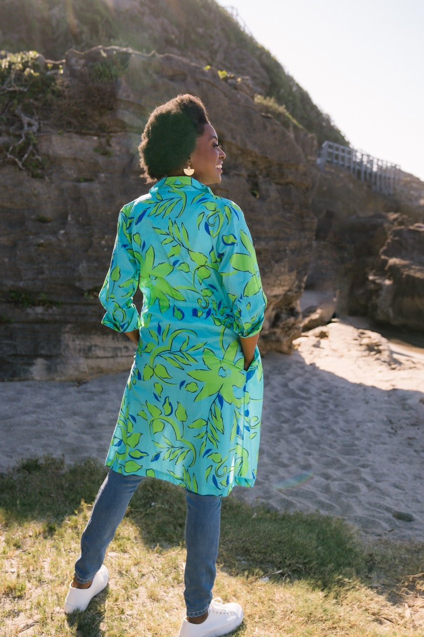 Bonnie Dress / Kimono Turquoise/Green Florals
