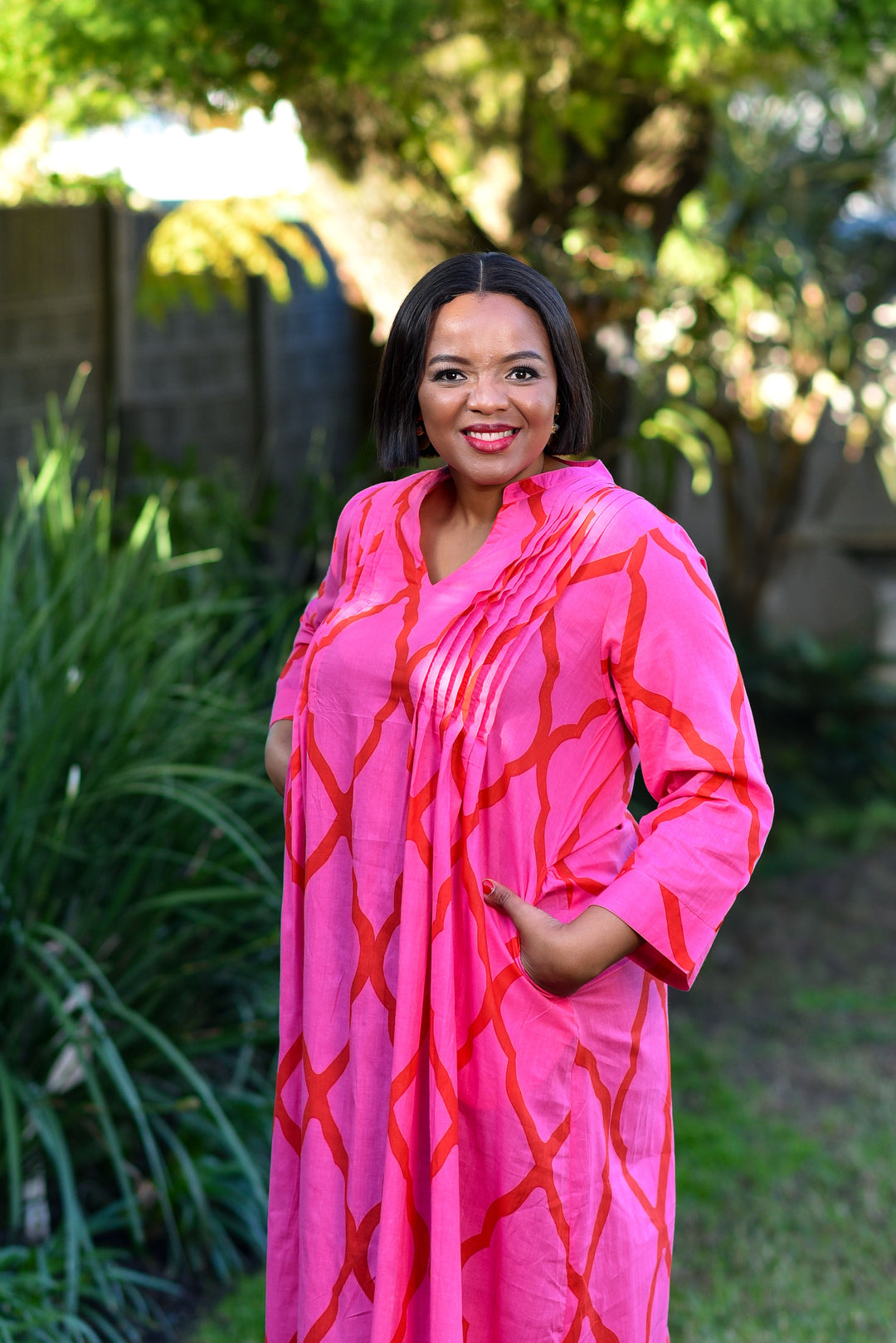 Huckley Tuck Dress — Moroccan Pink/Red