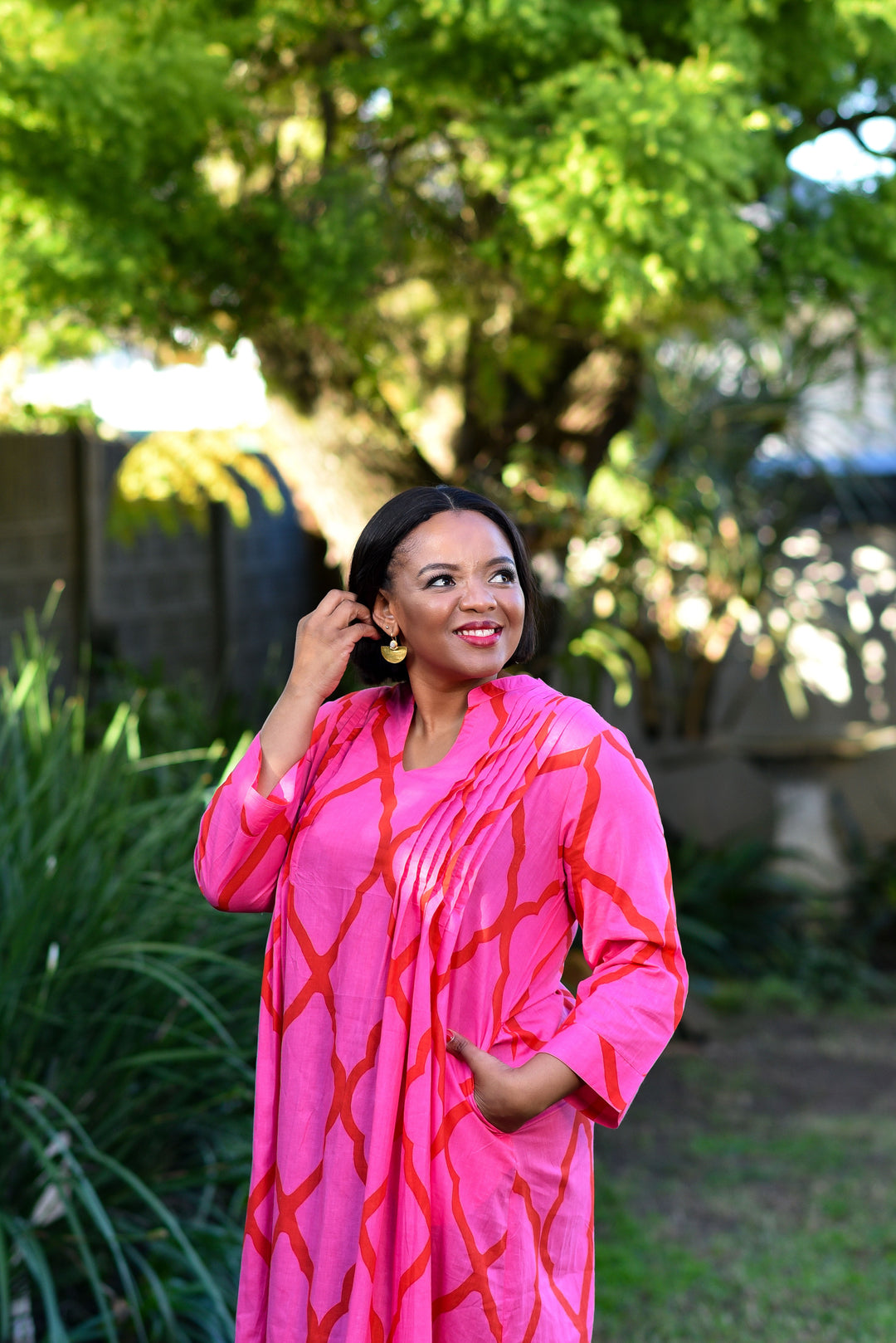 Huckley Tuck Dress — Moroccan Pink/Red