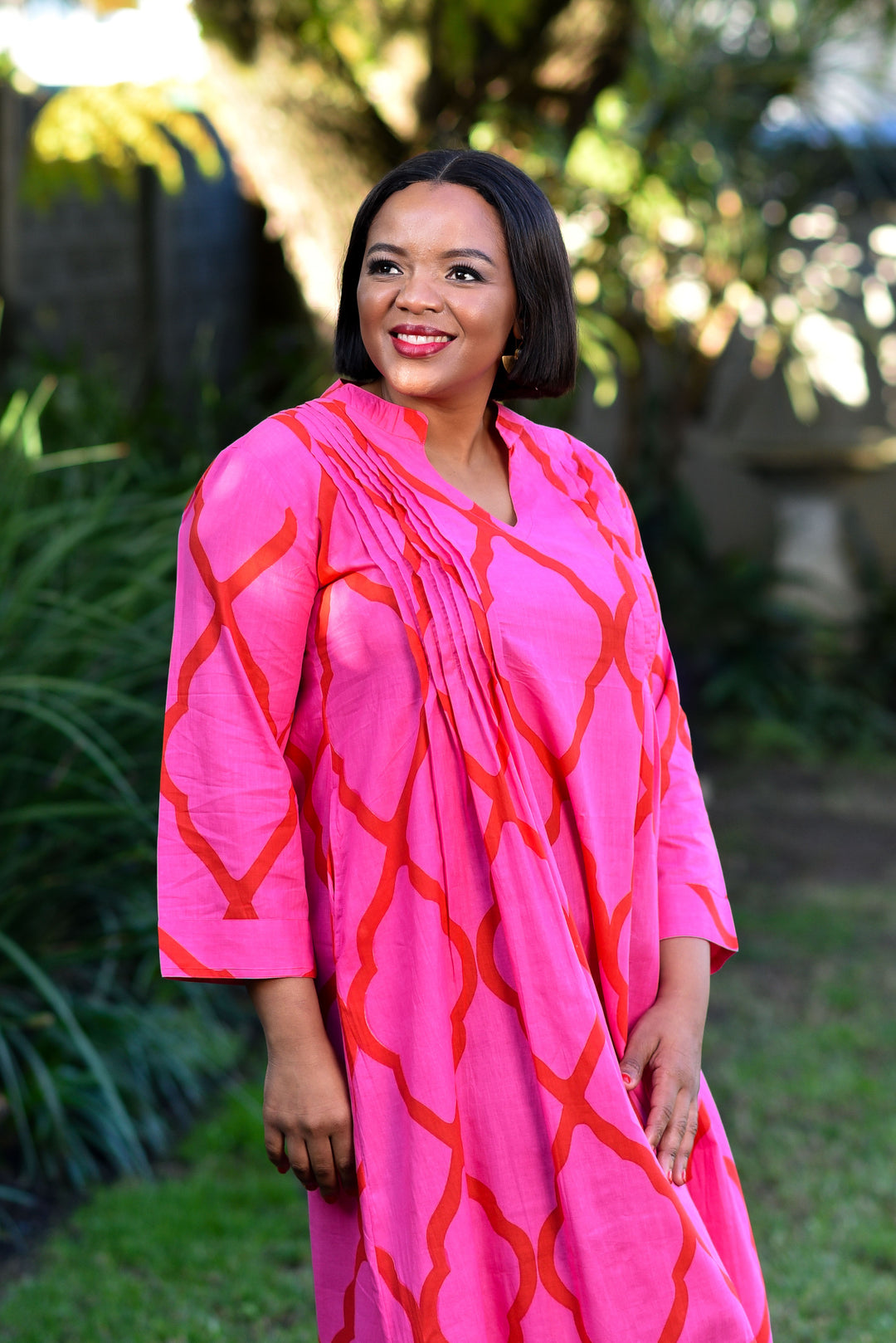 Huckley Tuck Dress — Moroccan Pink/Red