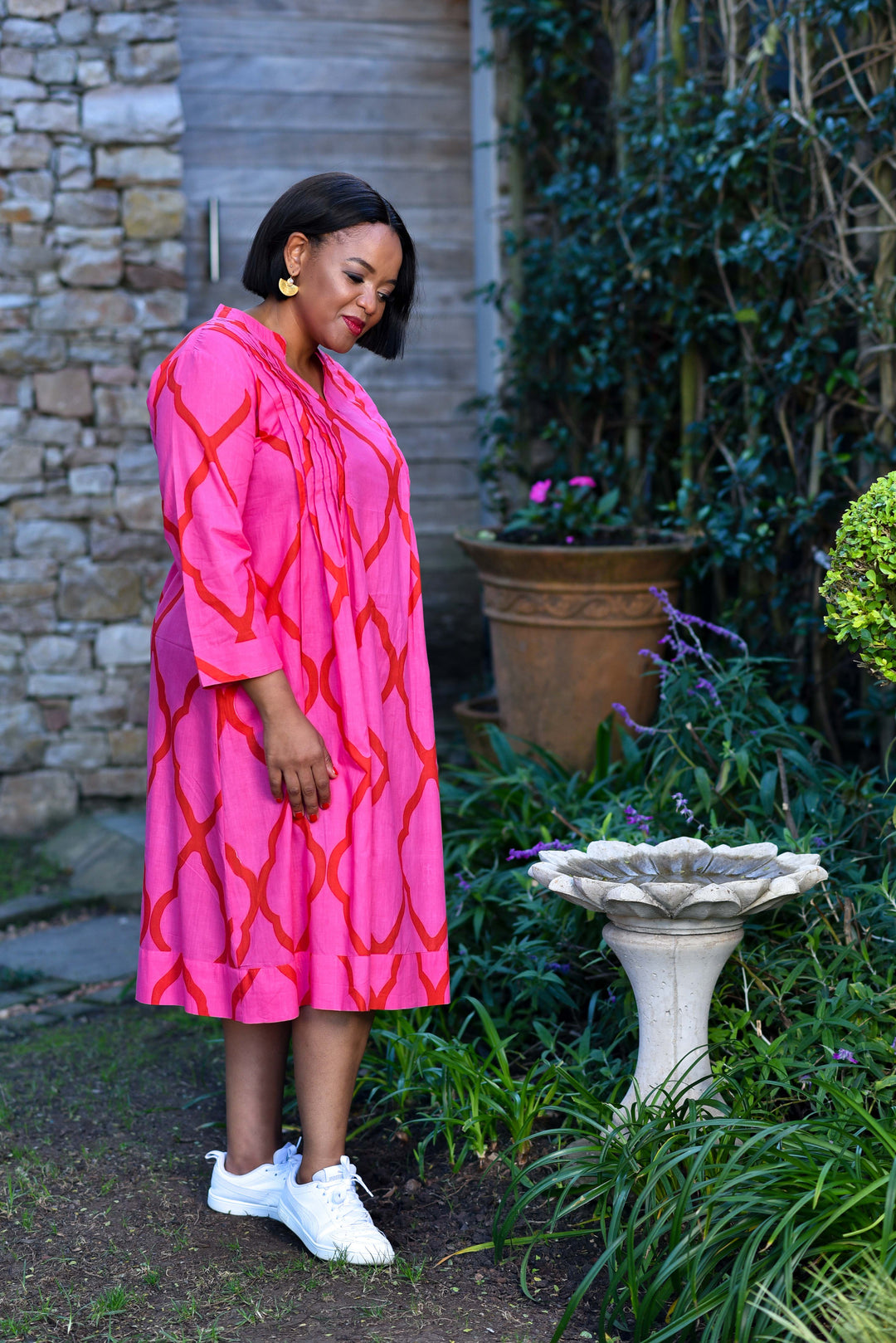 Huckley Tuck Dress — Moroccan Pink/Red