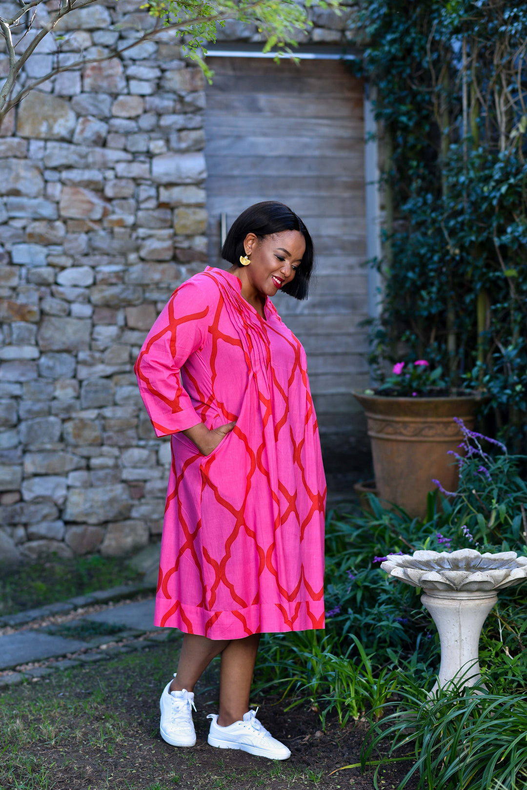 Huckley Tuck Dress — Moroccan Pink/Red