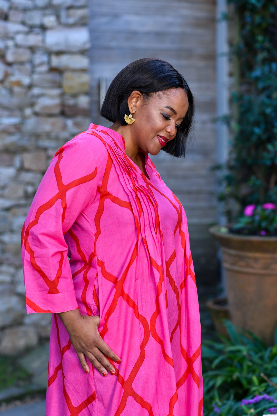 Huckley Tuck Dress — Moroccan Pink/Red