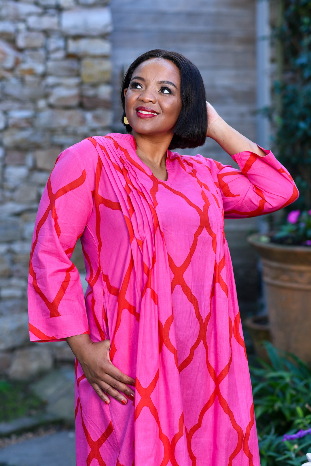 Huckley Tuck Dress — Moroccan Pink/Red