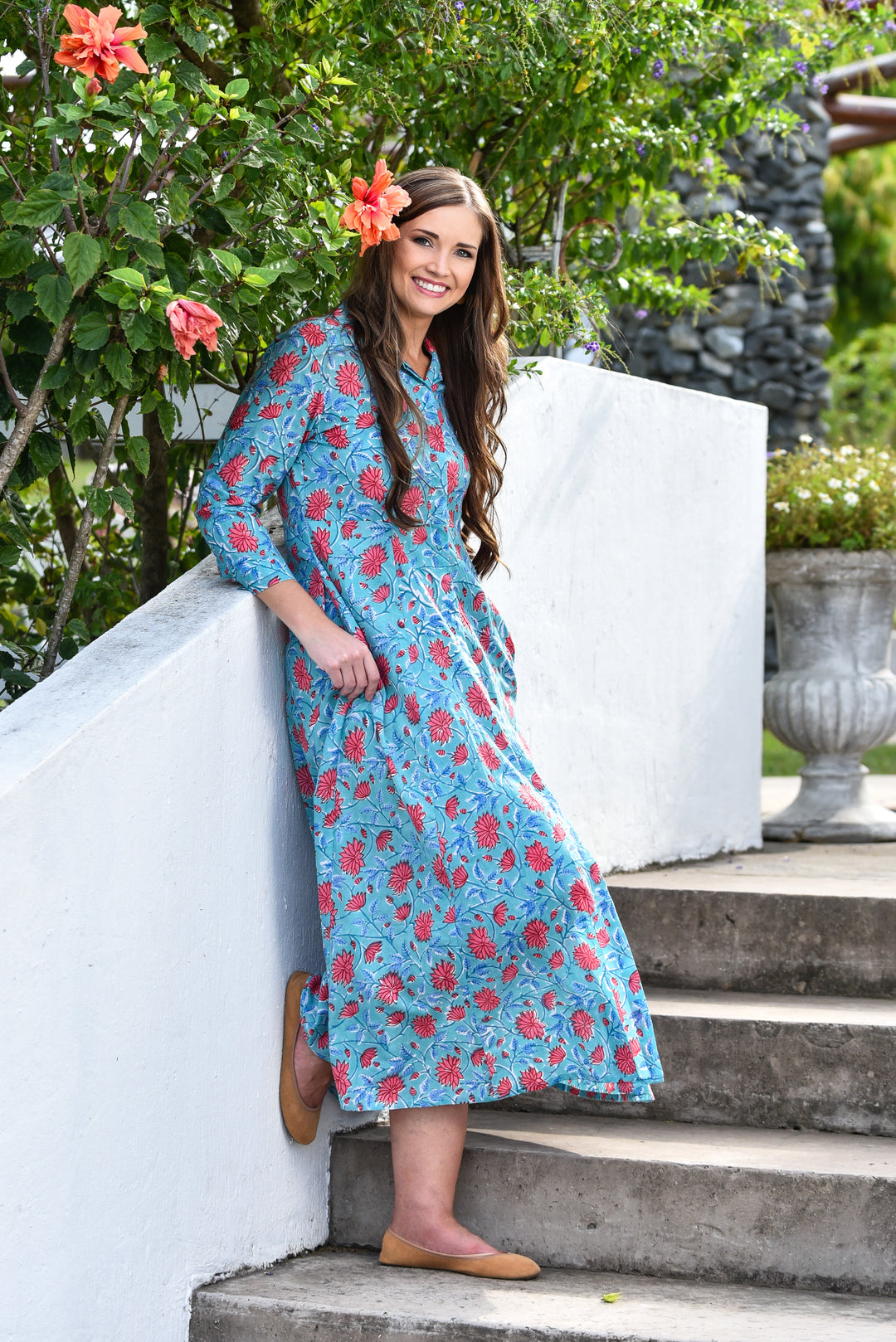 Bethany Shirt Dress - Coral Petals